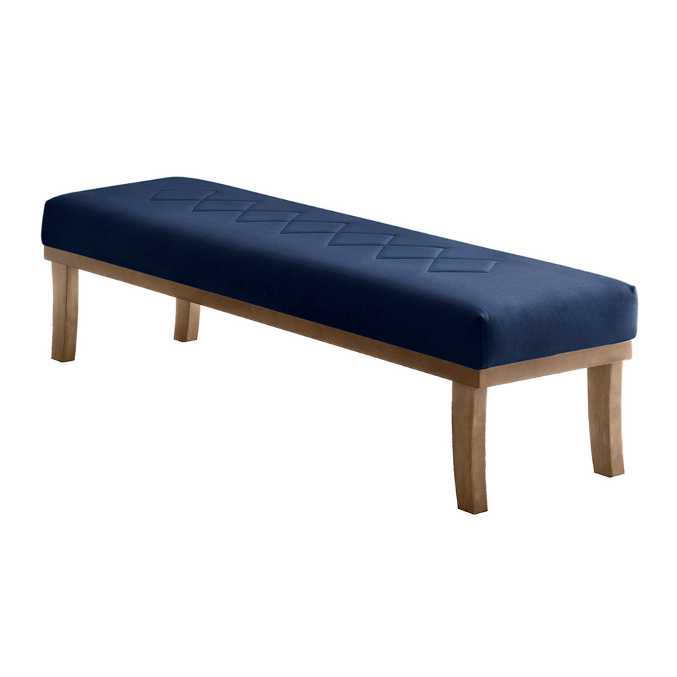 Banco 3 Lugares Theo Veludo Azul e Mel 160 cm