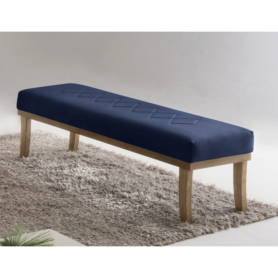 Banco 3 Lugares Theo Veludo Azul e Mel 160 cm