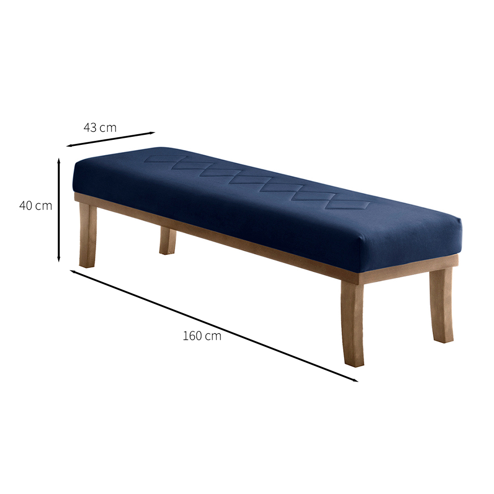 Banco 3 Lugares Theo Veludo Azul e Mel 160 cm