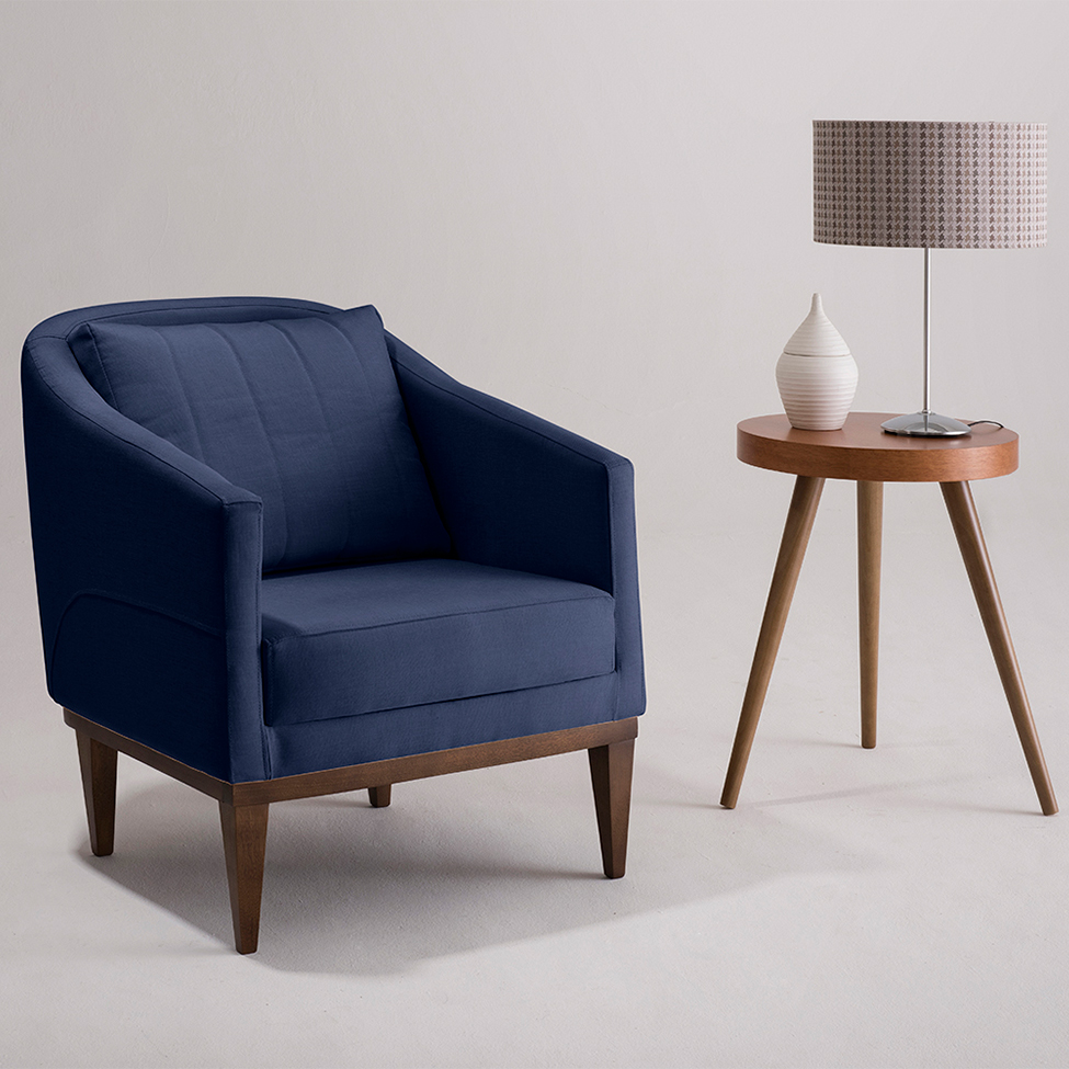 Poltrona Agatha Veludo Azul e Imbuia