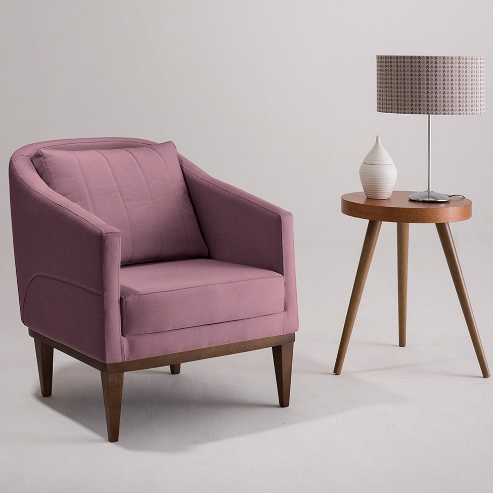 Poltrona Agatha Veludo Rosa e Imbuia