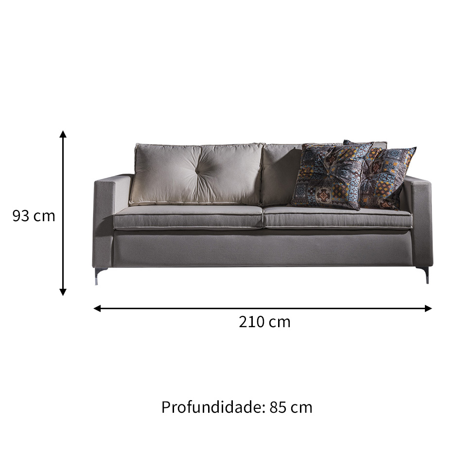 Sofá 3 Lugares Viena 210 cm Soft Marrom Claro