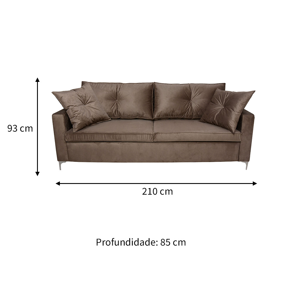 Sofá 3 Lugares Viena 210 cm Soft Marrom Médio