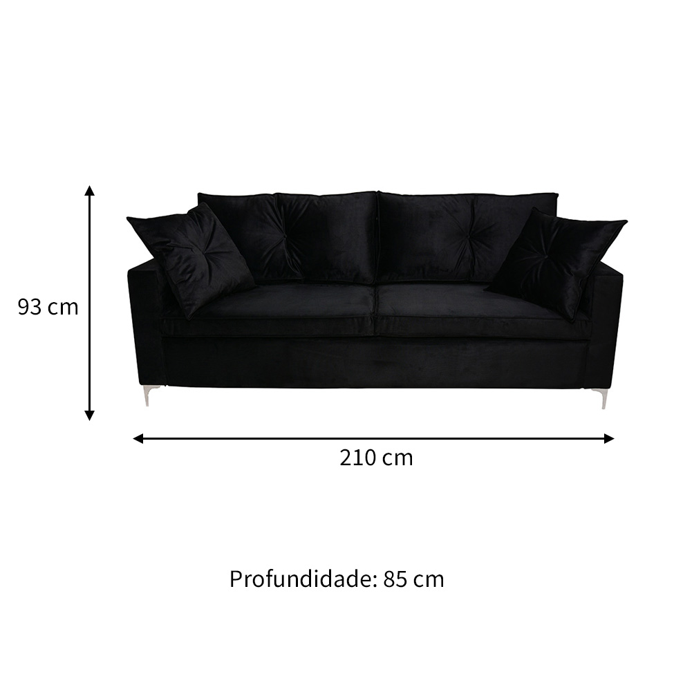Sofá 3 Lugares Viena 210 cm Soft Preto