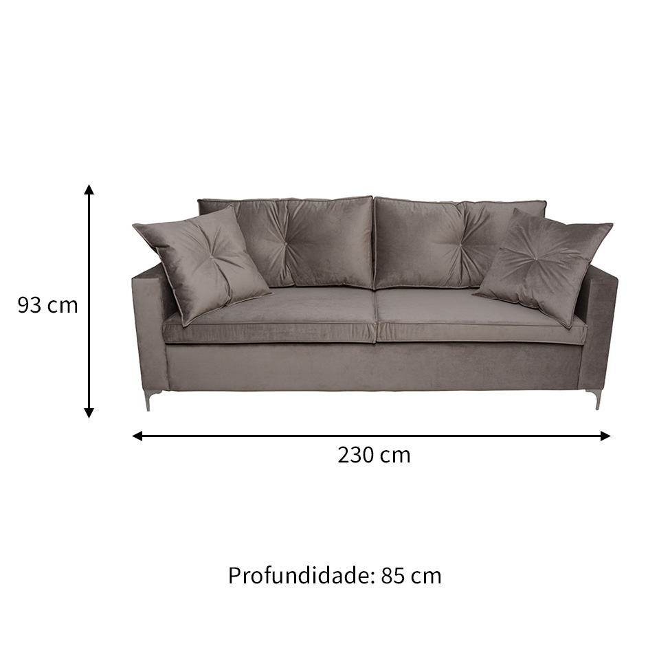 Sofá 3 Lugares Viena 230 cm Soft Cinza