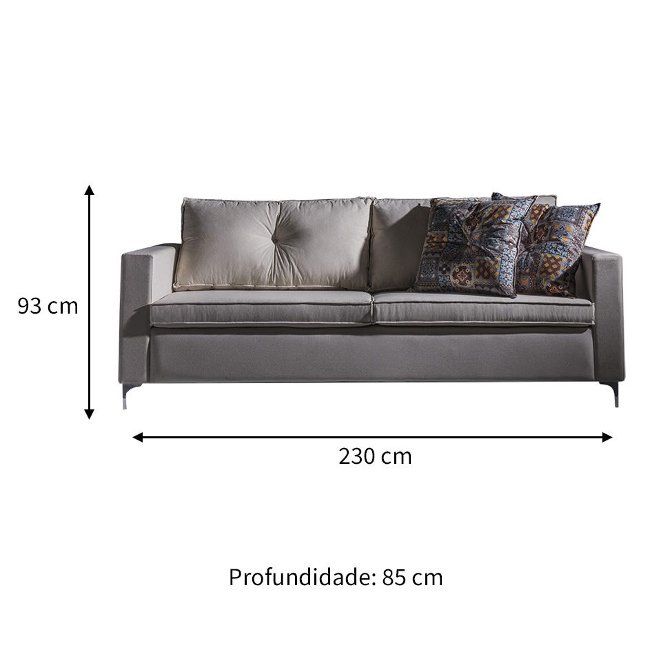 Sofá 3 Lugares Viena 230 cm Soft Marrom Claro