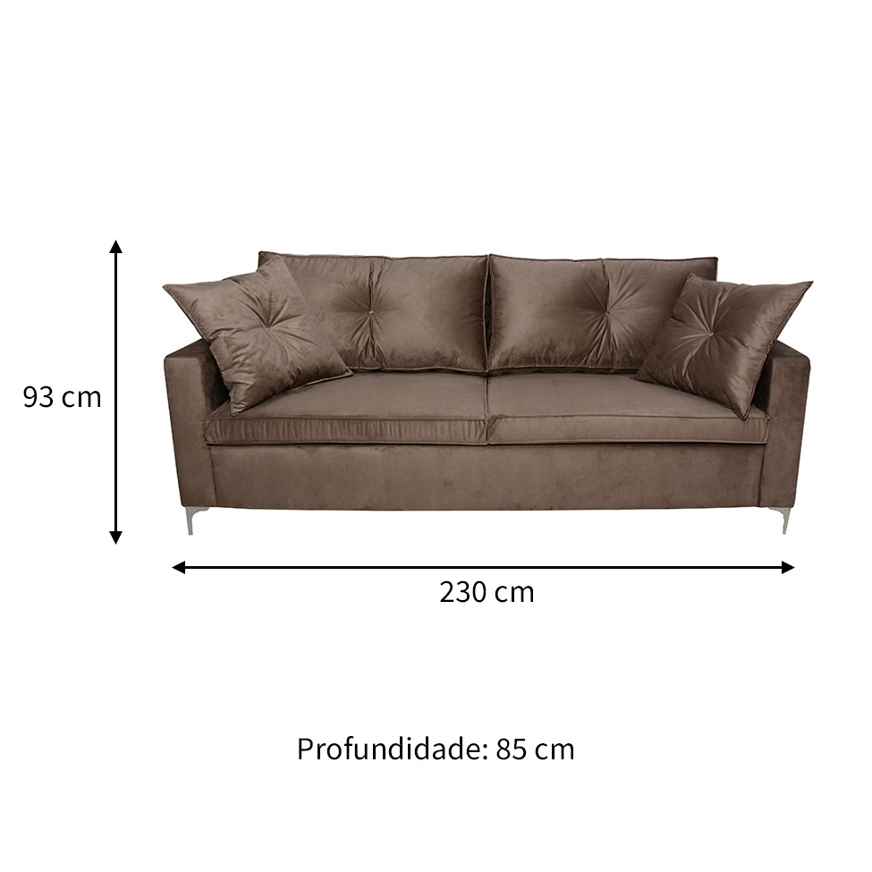 Sofá 3 Lugares Viena 230 cm Soft Marrom Médio
