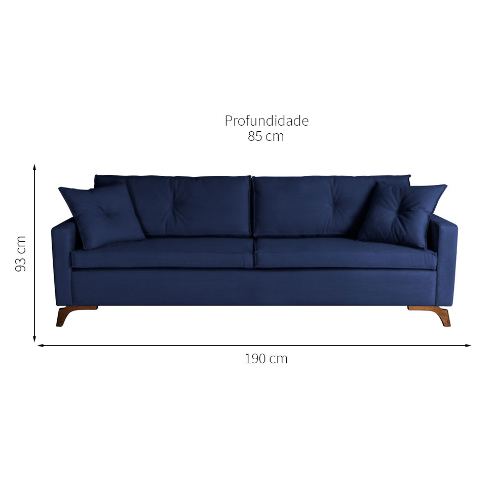 Sofá 3 Lugares Viena Veludo Azul 190 cm