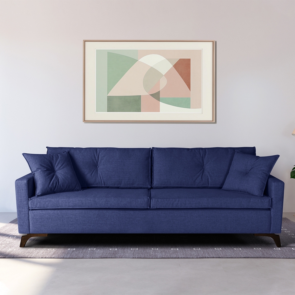 Sofá 3 Lugares Viena Veludo Azul 210 cm