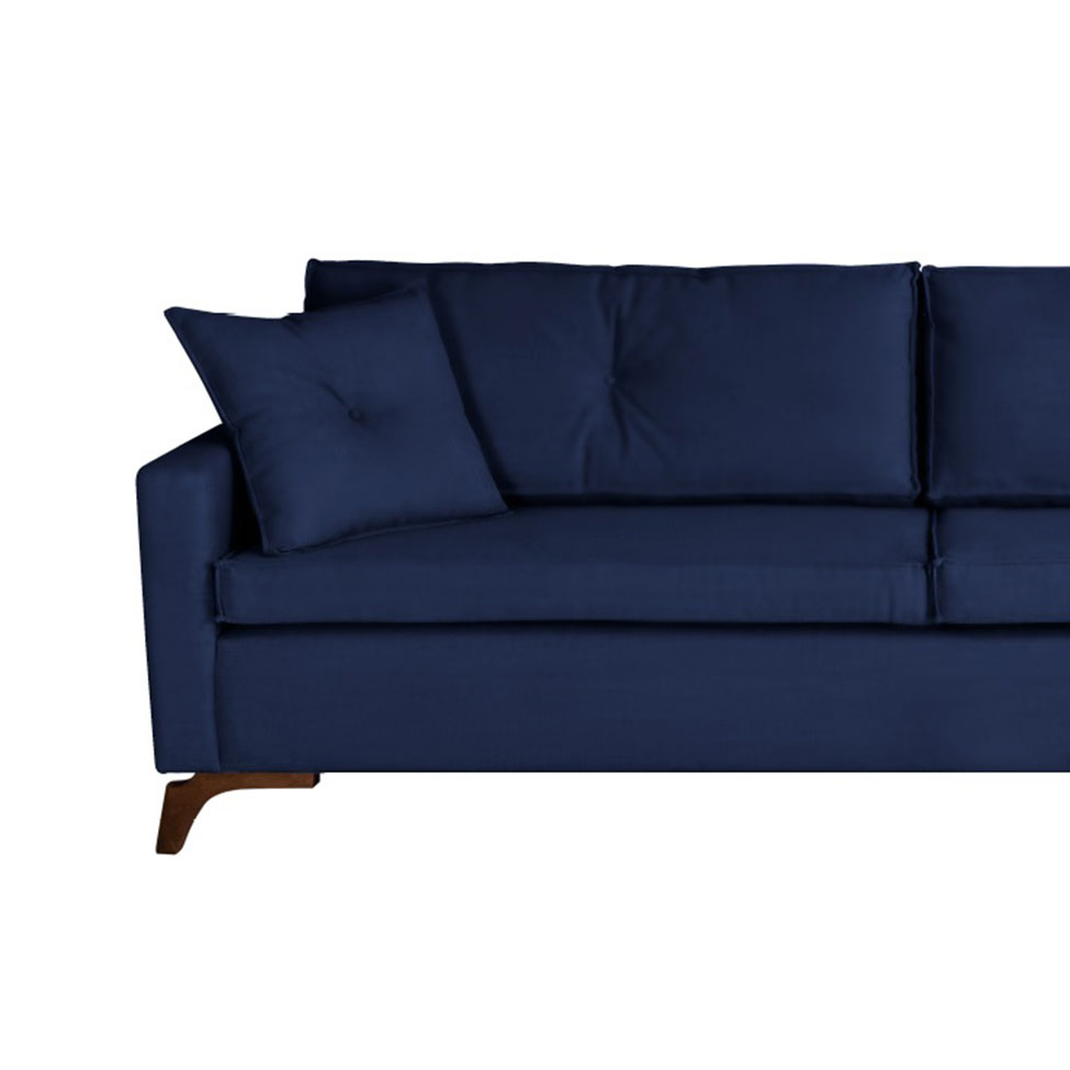 Sofá 3 Lugares Viena Veludo Azul 210 cm