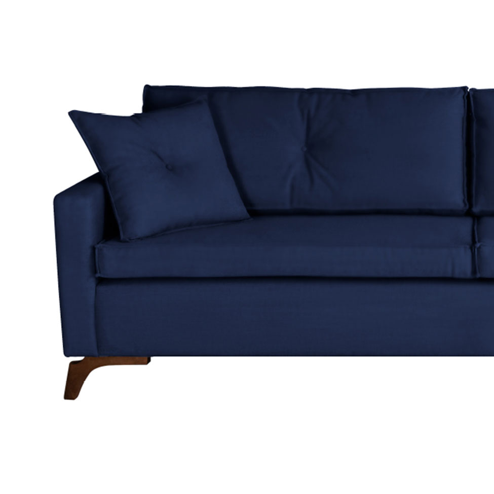Sofá 3 Lugares Viena Veludo Azul 230 cm