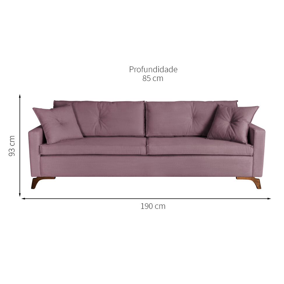 Sofá 3 Lugares Viena Veludo Rosa 190 cm