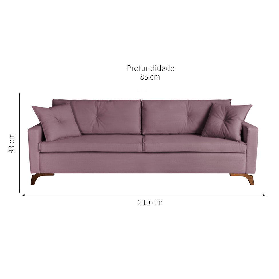 Sofá 3 Lugares Viena Veludo Rosa 210 cm