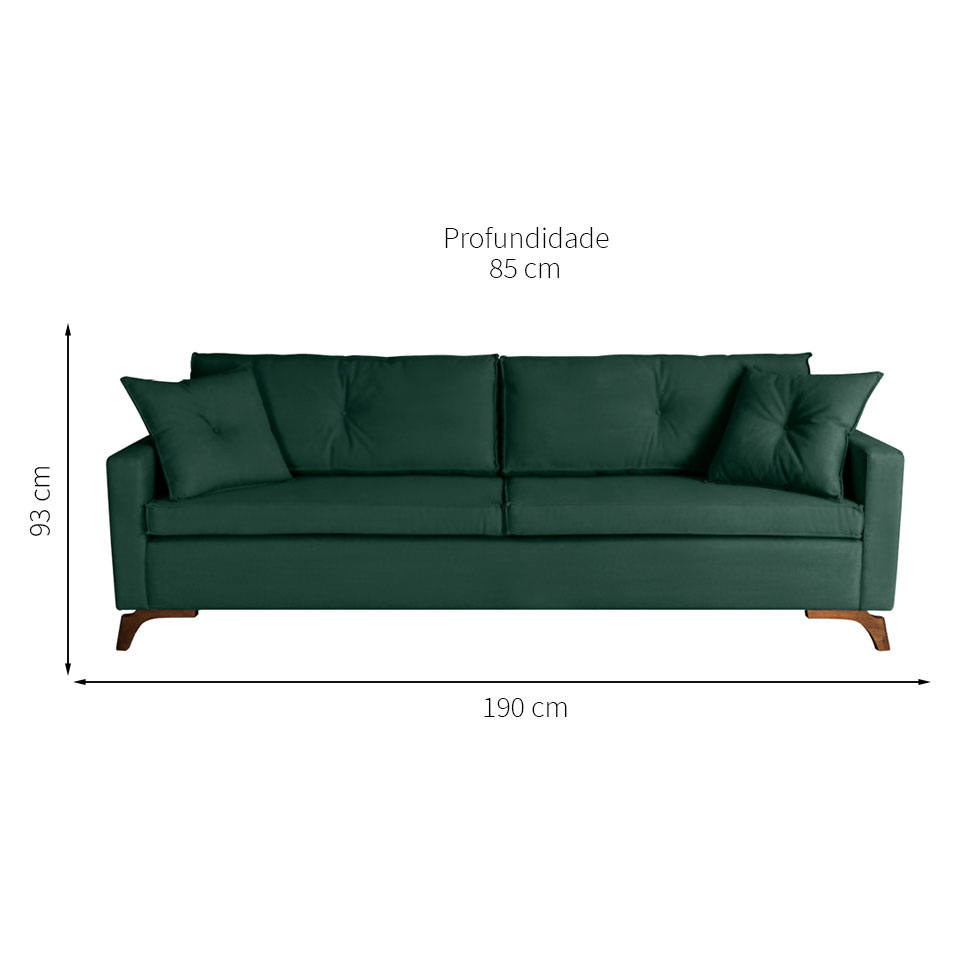 Sofá 3 Lugares Viena Veludo Verde 190 cm