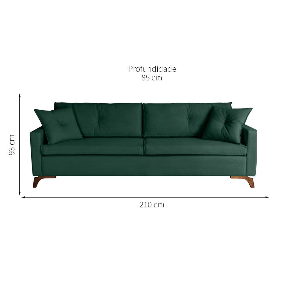 Sofá 3 Lugares Viena Veludo Verde 210 cm