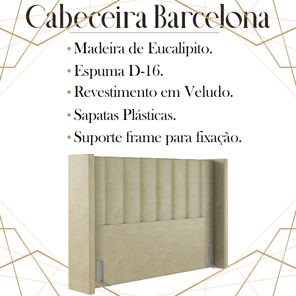 Cabeceira Casal 138 cm Barcell Veludo Bege Soon