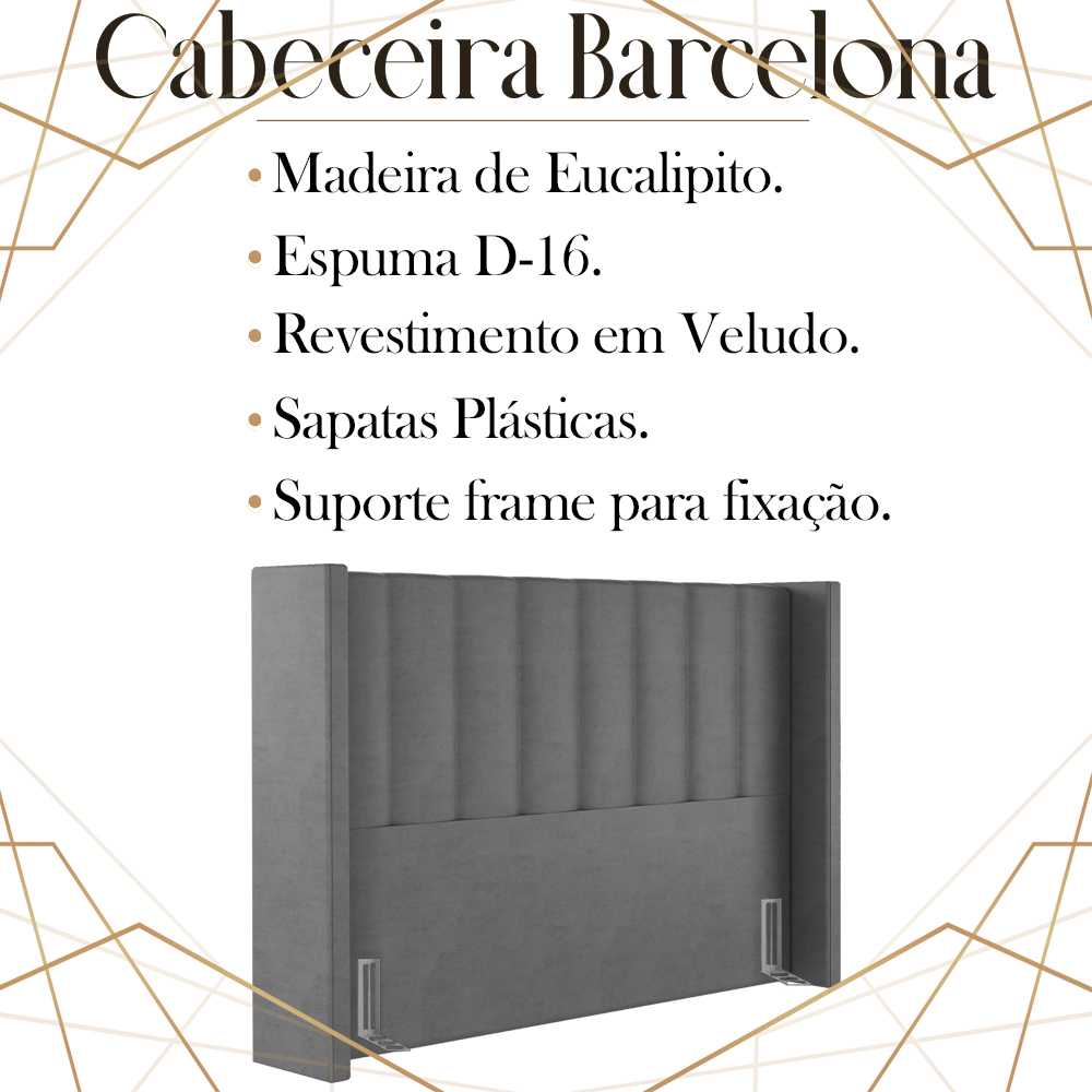 Cabeceira Casal 138 cm Barcell Veludo Cinza Soon