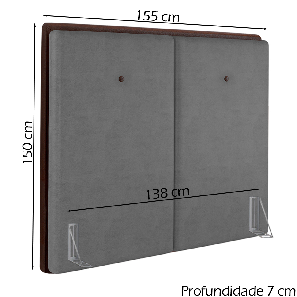 Cabeceira Casal 138 cm Lizz Veludo Cinza Soon