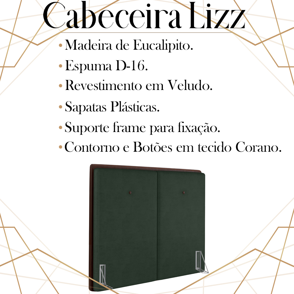 Cabeceira Casal 138 cm Lizz Veludo Verde Soon
