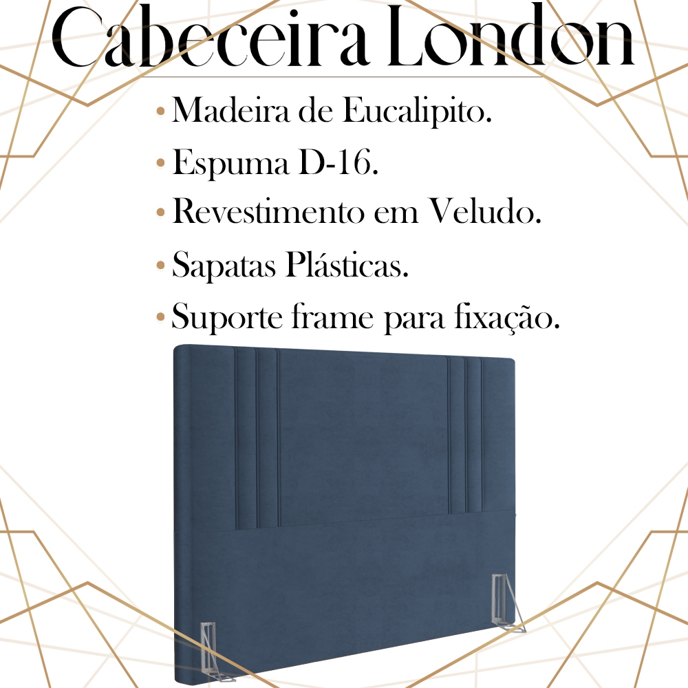 Cabeceira Casal 138 cm London Veludo Azul Soon