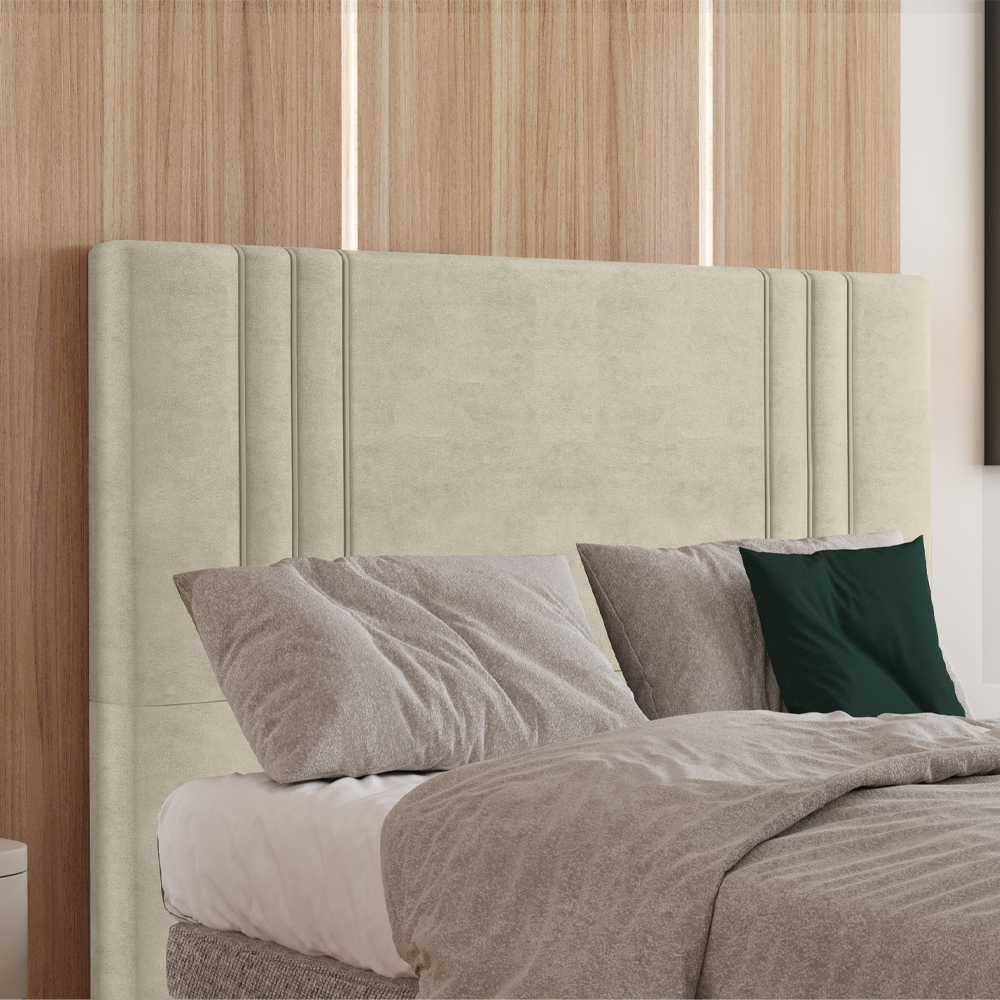 Cabeceira Casal 138 cm London Veludo Bege Soon