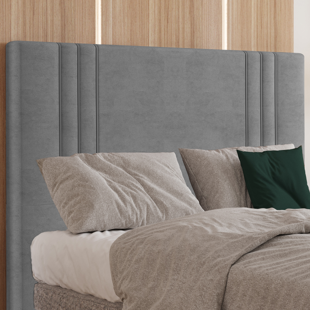 Cabeceira Casal 138 cm London Veludo Cinza Soon