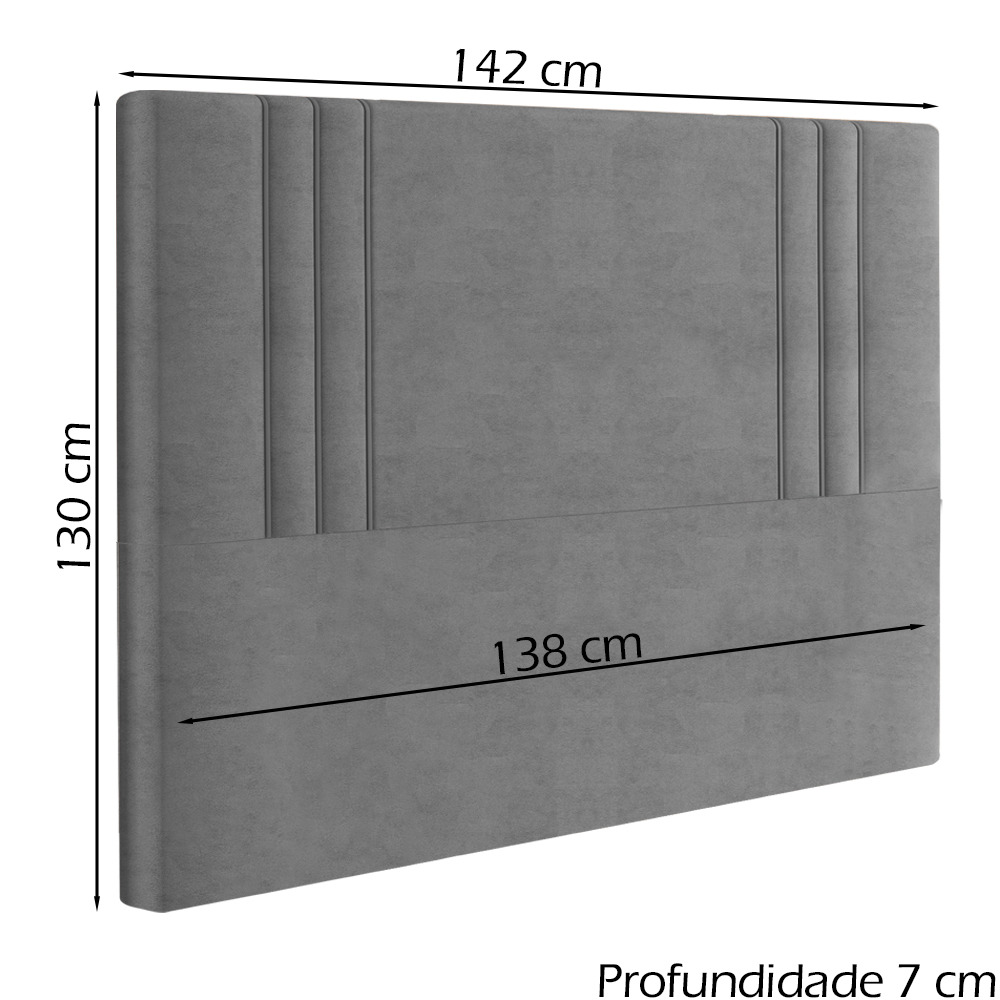 Cabeceira Casal 138 cm London Veludo Cinza Soon