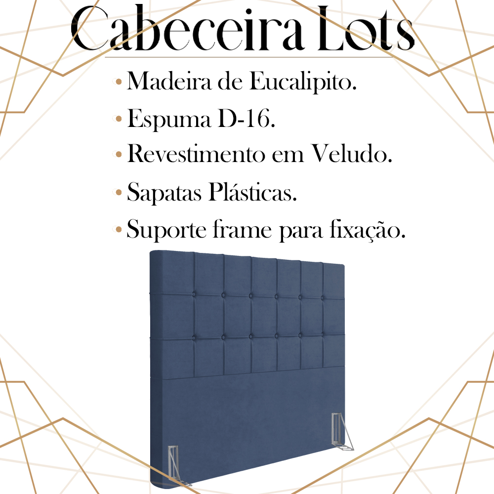 Cabeceira Casal 138 cm Lots Veludo Azul Soon