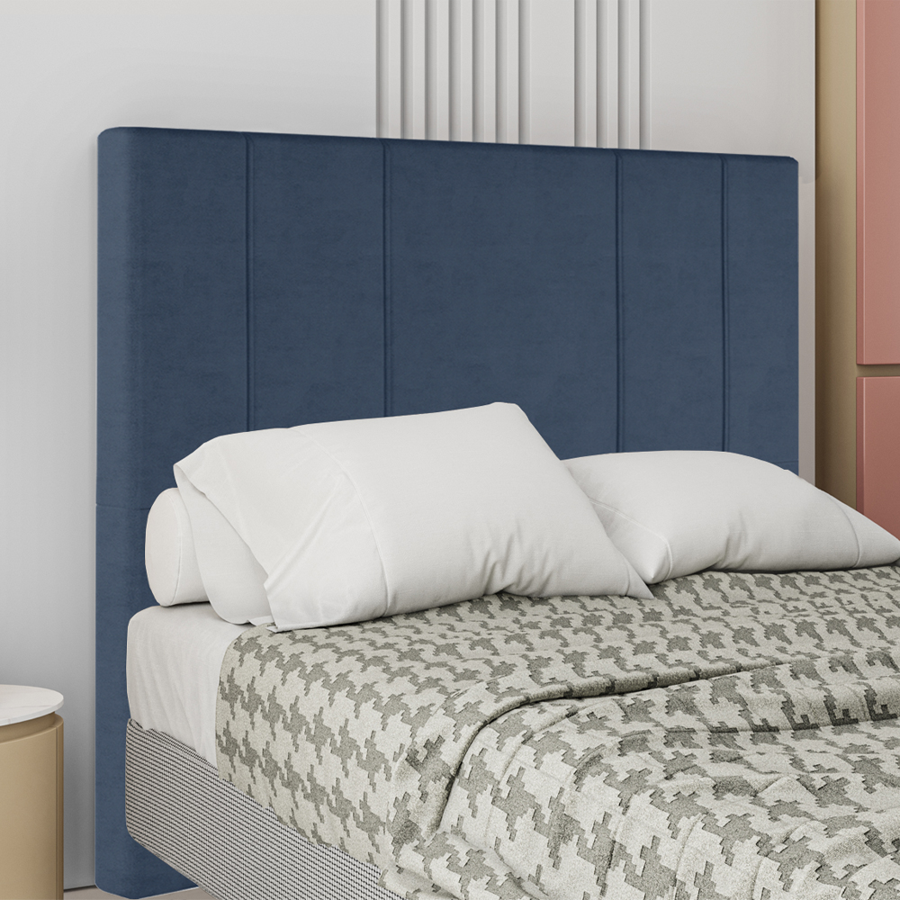 Cabeceira Casal 138 cm Madrid Veludo Azul Soon