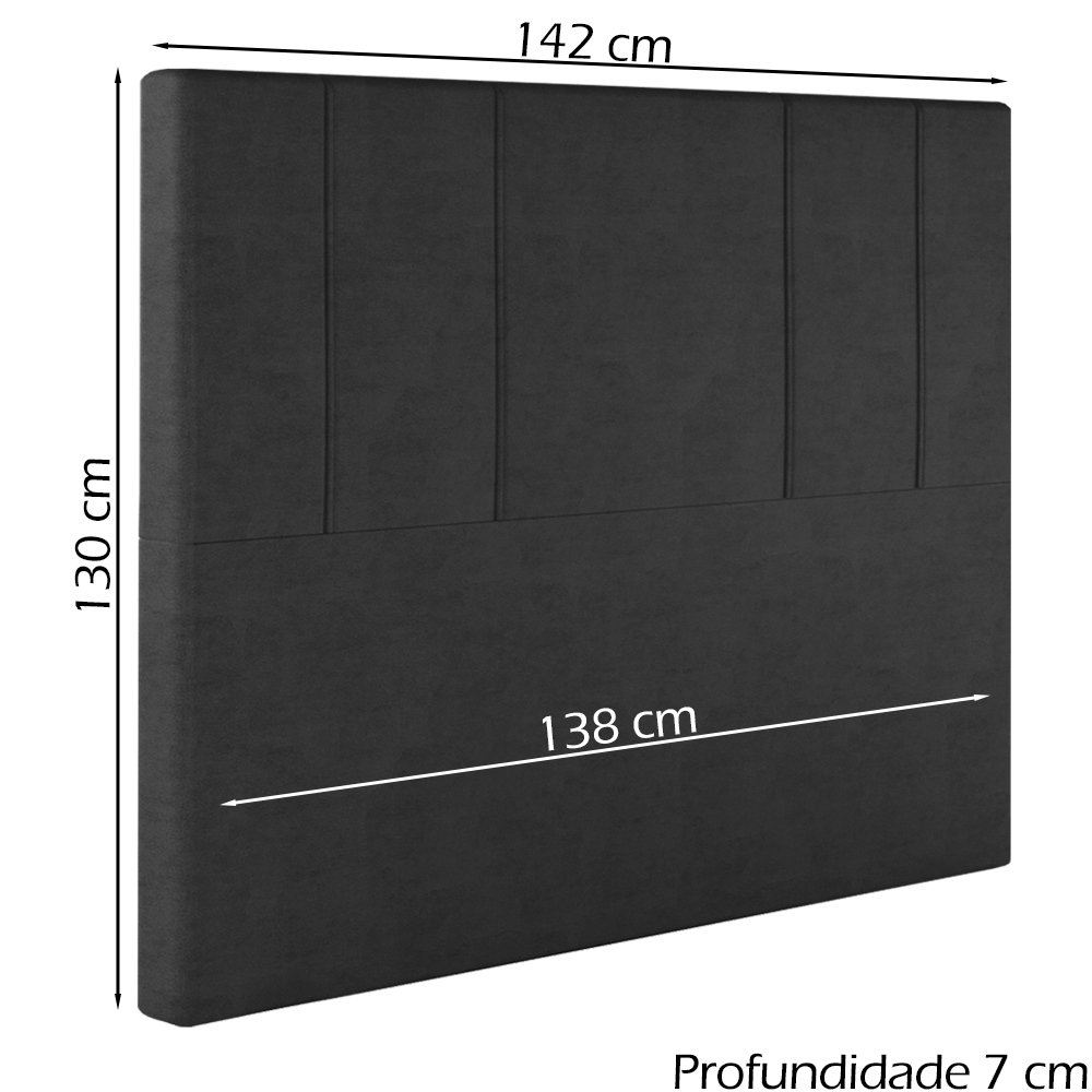 Cabeceira Casal 138 cm Madrid Veludo Preto Soon