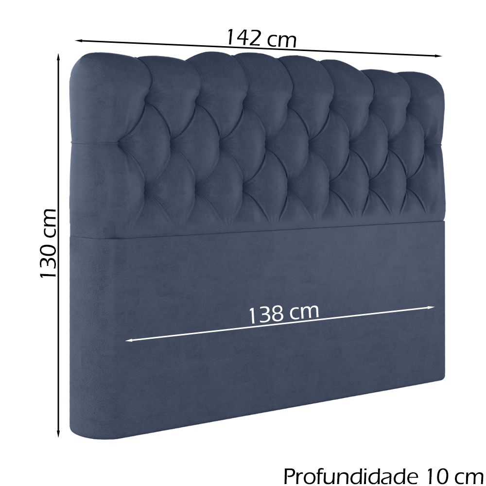 Cabeceira Casal 138 cm Milan Veludo Azul Soon