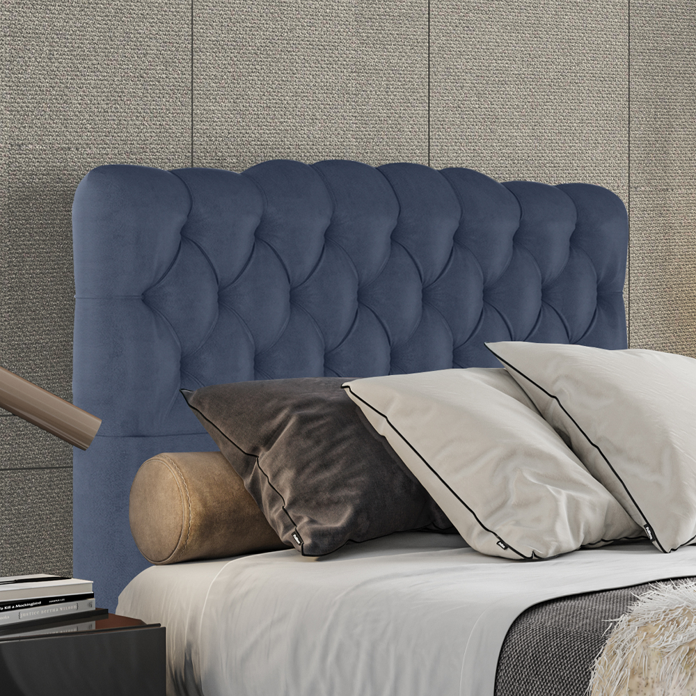 Cabeceira Casal 138 cm Milan Veludo Azul Soon