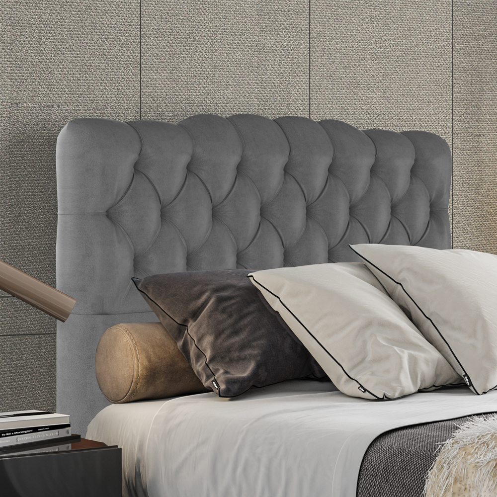 Cabeceira Casal 138 cm Milan Veludo Cinza Soon