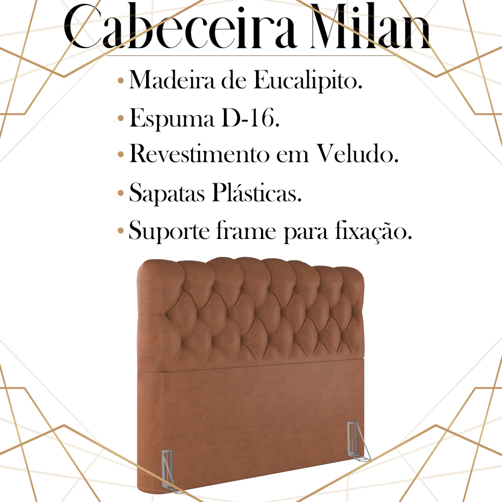 Cabeceira Casal 138 cm Milan Veludo Terracota Soon