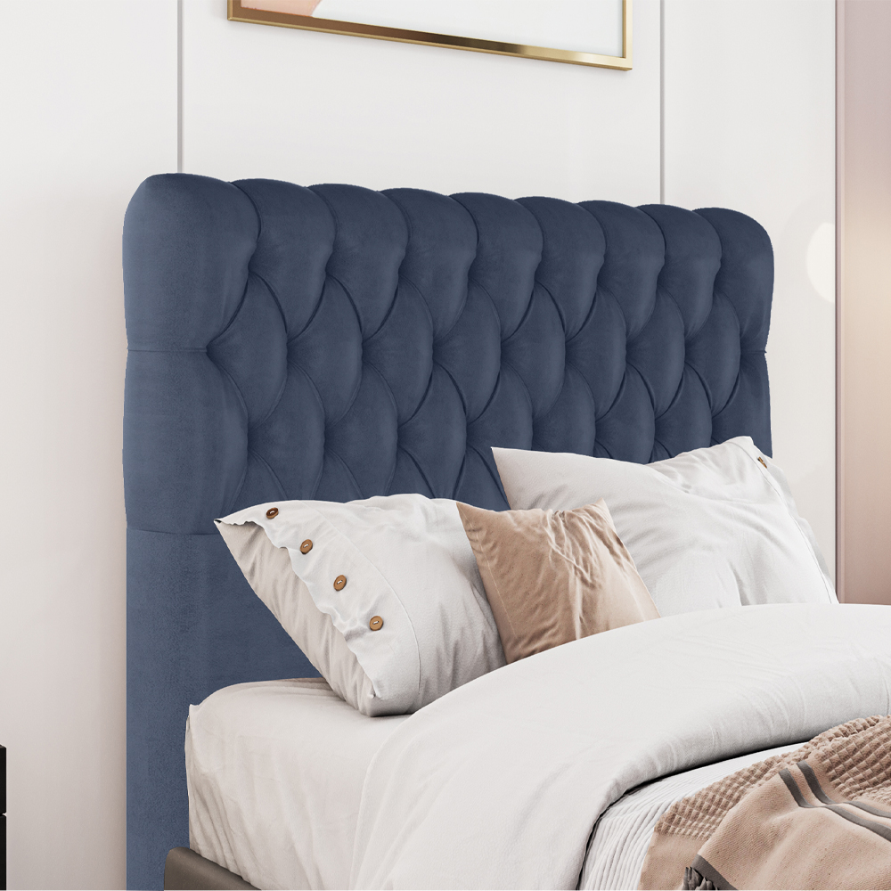 Cabeceira Casal 138 cm Vegas Veludo Azul Soon