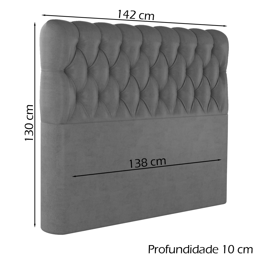 Cabeceira Casal 138 cm Vegas Veludo Cinza Soon