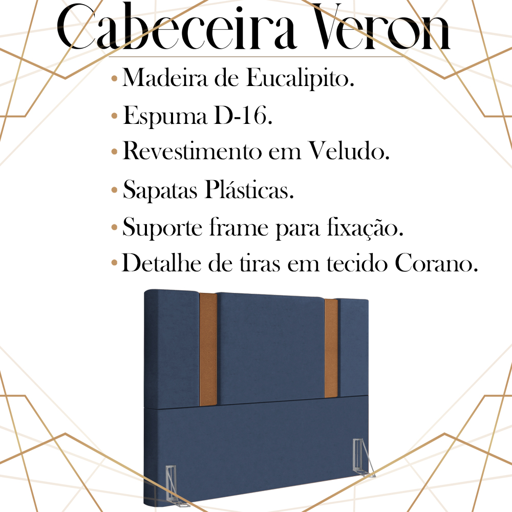 Cabeceira Casal 138 cm Veron Veludo Azul Soon