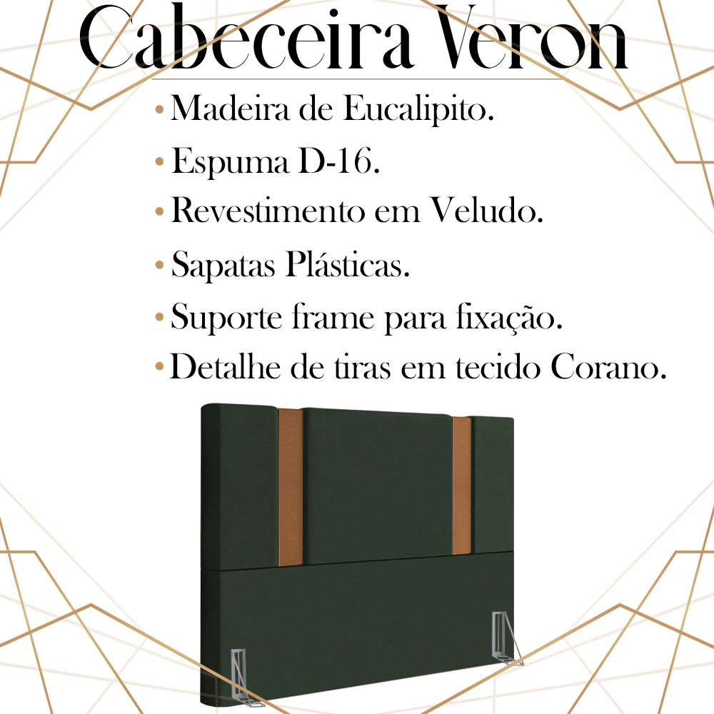 Cabeceira Casal 138 cm Veron Veludo Verde Soon