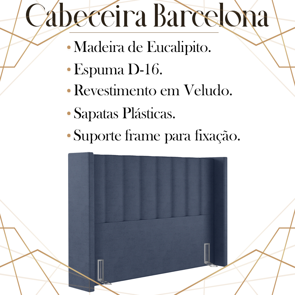 Cabeceira Queen 158 cm Barcell Veludo Azul Soon