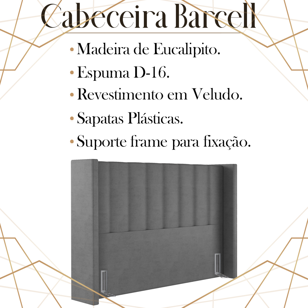 Cabeceira Queen 158 cm Barcell Veludo Cinza Soon