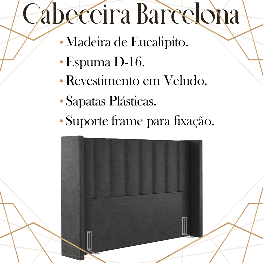 Cabeceira Queen 158 cm Barcell Veludo Preto Soon