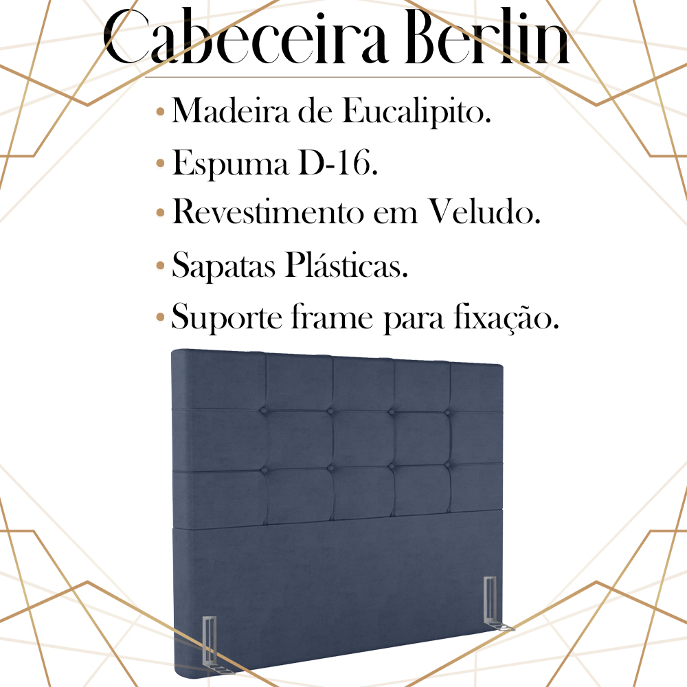 Cabeceira Queen 158 cm Berlin Veludo Azul Soon