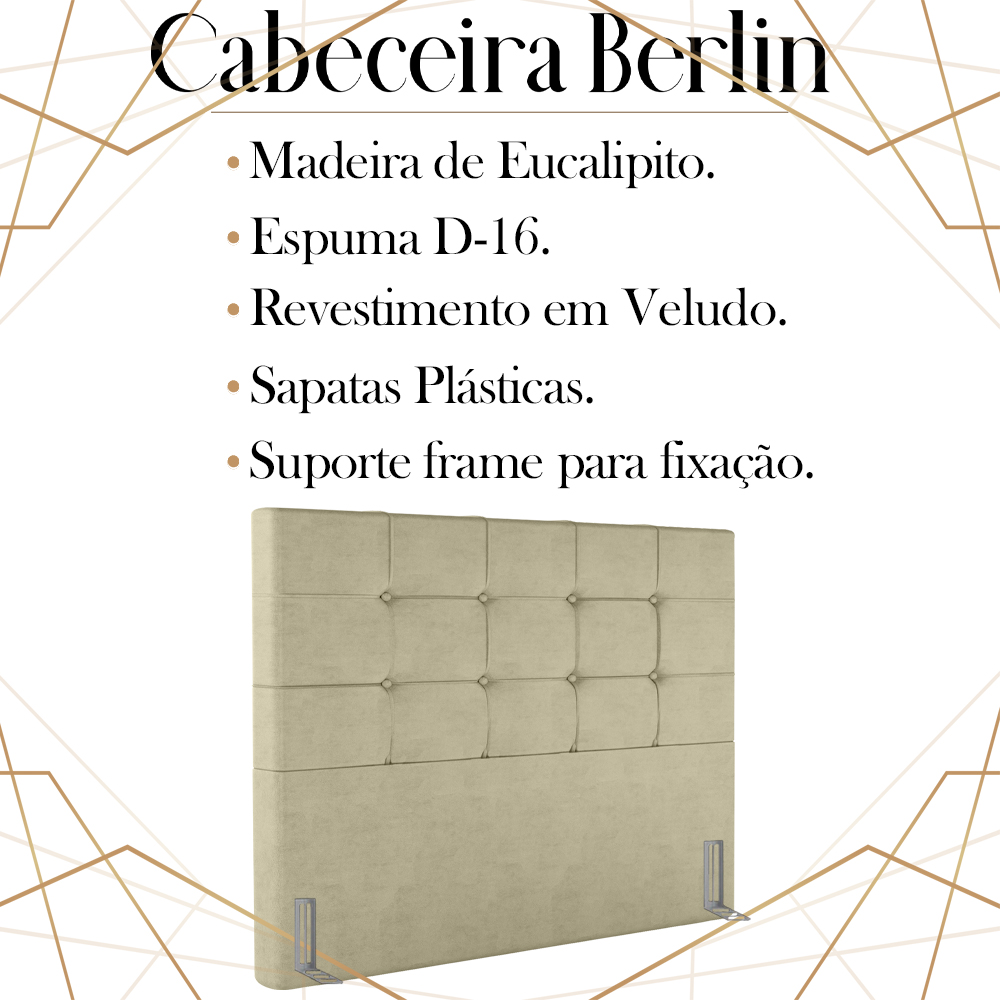 Cabeceira Queen 158 cm Berlin Veludo Bege Soon