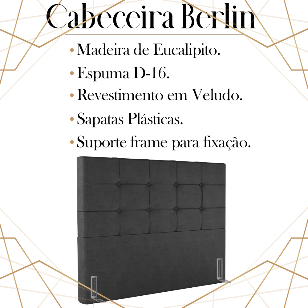 Cabeceira Queen 158 cm Berlin Veludo Preto Soon