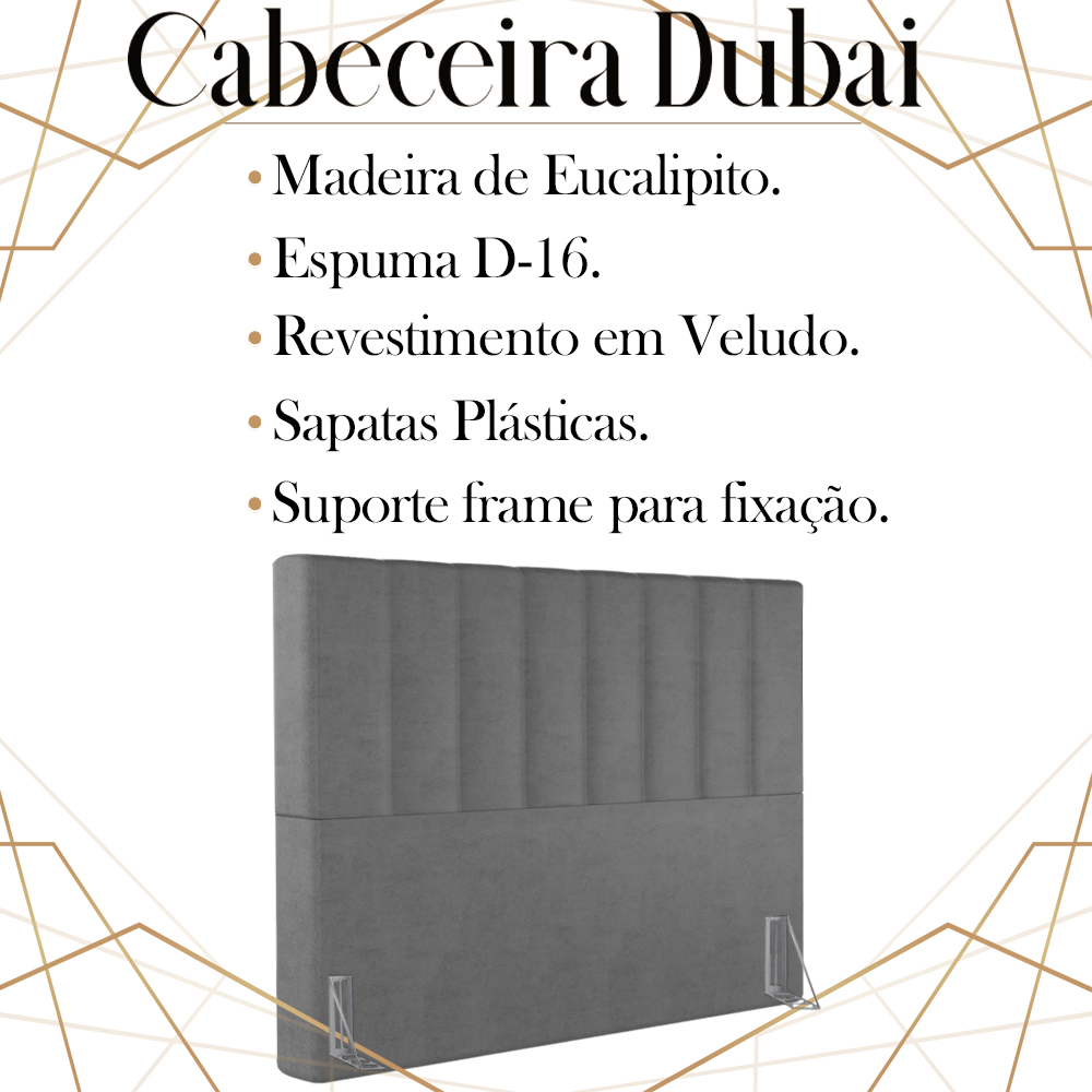 Cabeceira Queen 158 cm Dubai Veludo Cinza Soon