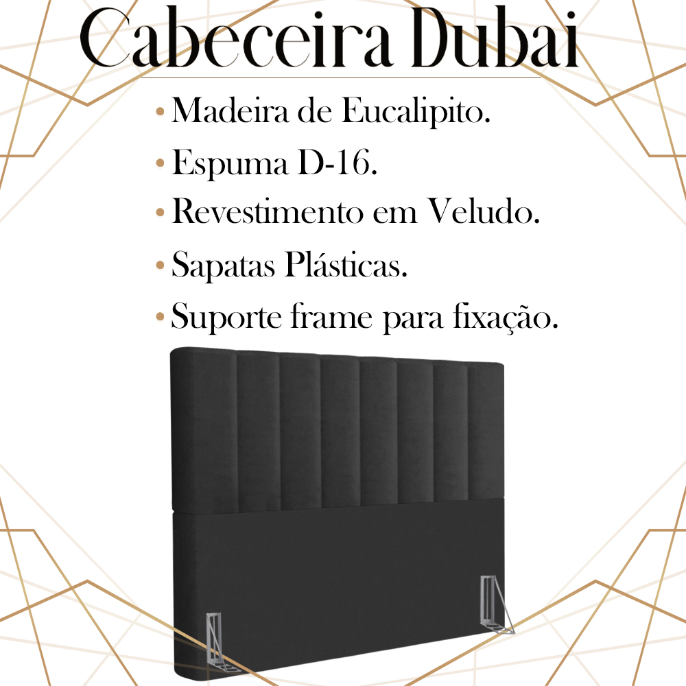 Cabeceira Queen 158 cm Dubai Veludo Preto Soon
