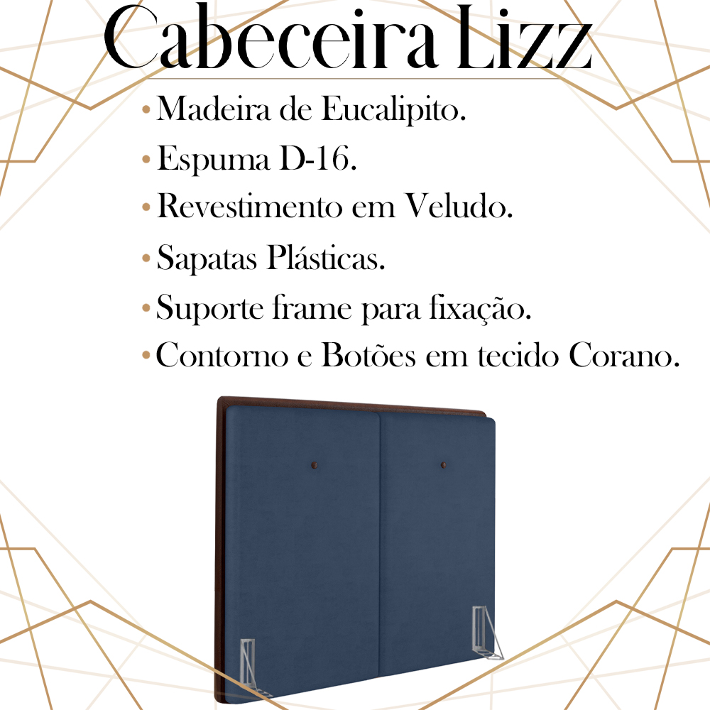 Cabeceira Queen 158 cm Lizz Veludo Azul Soon