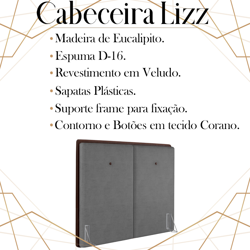 Cabeceira Queen 158 cm Lizz Veludo Cinza Soon
