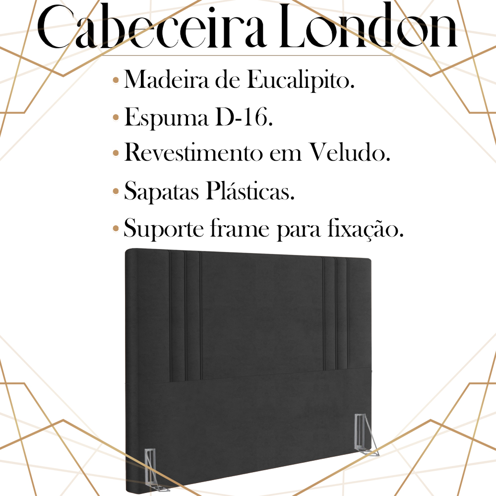 Cabeceira Queen 158 cm London Veludo Preto Soon