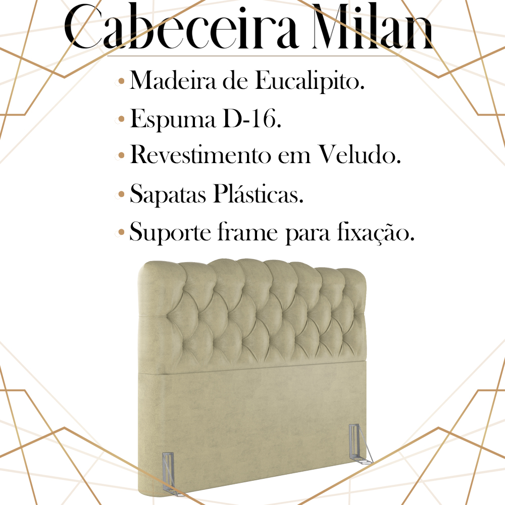 Cabeceira Queen 158 cm Milan Veludo Bege Soon